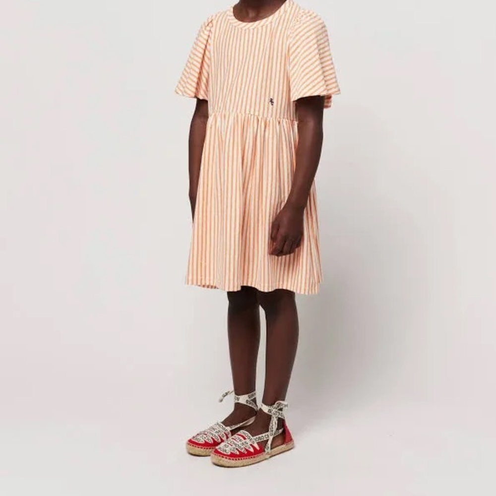 Bobo Choses Peach Orange and White Striped Dress size 8-9